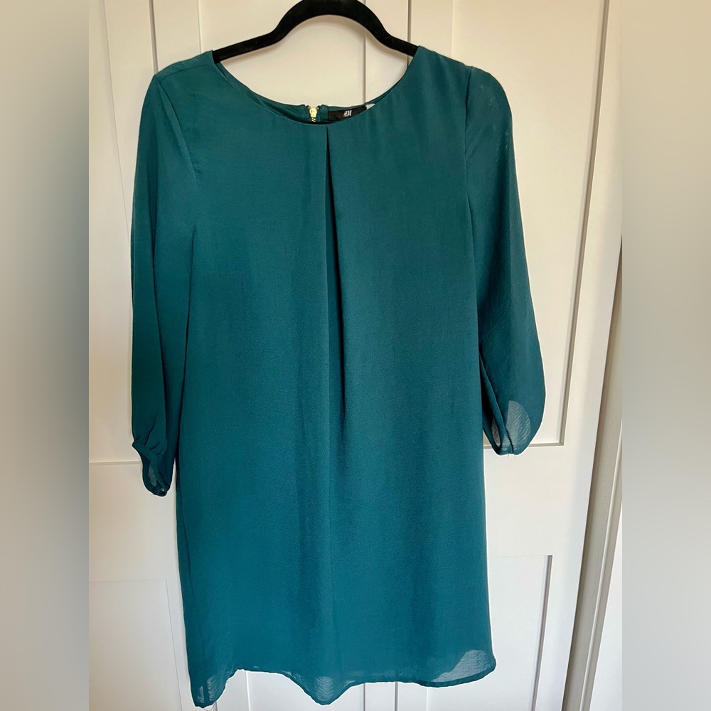 H&M Green 3/4 Sleeve Shift Dress - Size 6